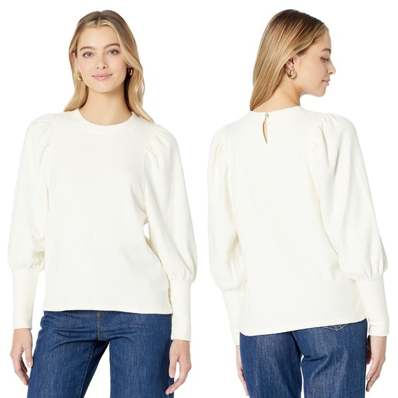 Madewell Tops - Madewell Cozy Puff Sleeve Top Antique Cream Brushed Fleece Minimalist Essential